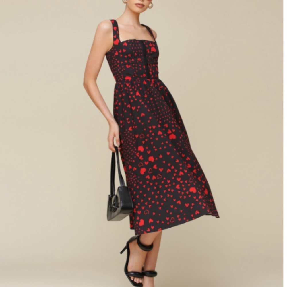 Avec Les Filles Women's Sleeveless Square-Neck Corset MIDI Dress-Black/red SZ:10